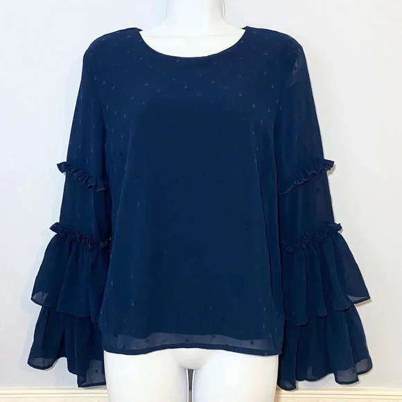 Free Generation Tops - Free Generation Navy Blue Star Bell Sleeve Blouse NWT